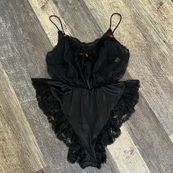 Vintage Tosca Lingerie California Teddy Black Nylon Lace Snap Crotch Bodysuit - Picture 7 of 10